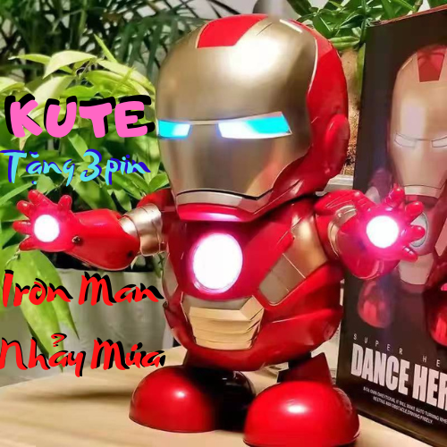 Đồ chơi siêu nhân iron man anh hùng biết nhảy theo điệu nhạc có đèn led nhấp nháy rất đẹp có thể mở mặt nạ