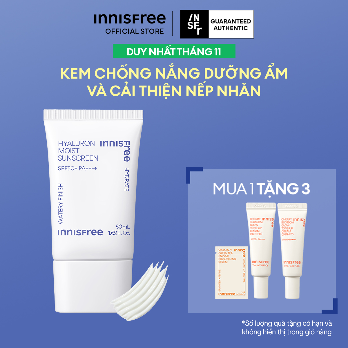 Kem chống nắng dưỡng ẩm INNISFREE Hyaluron Moist Sunscreen SPF50+ PA++++