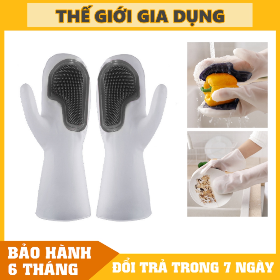 Cặp Găng Tay Rửa Chén Bát Silicon Tạo Bọt - Không Hại Da Tay