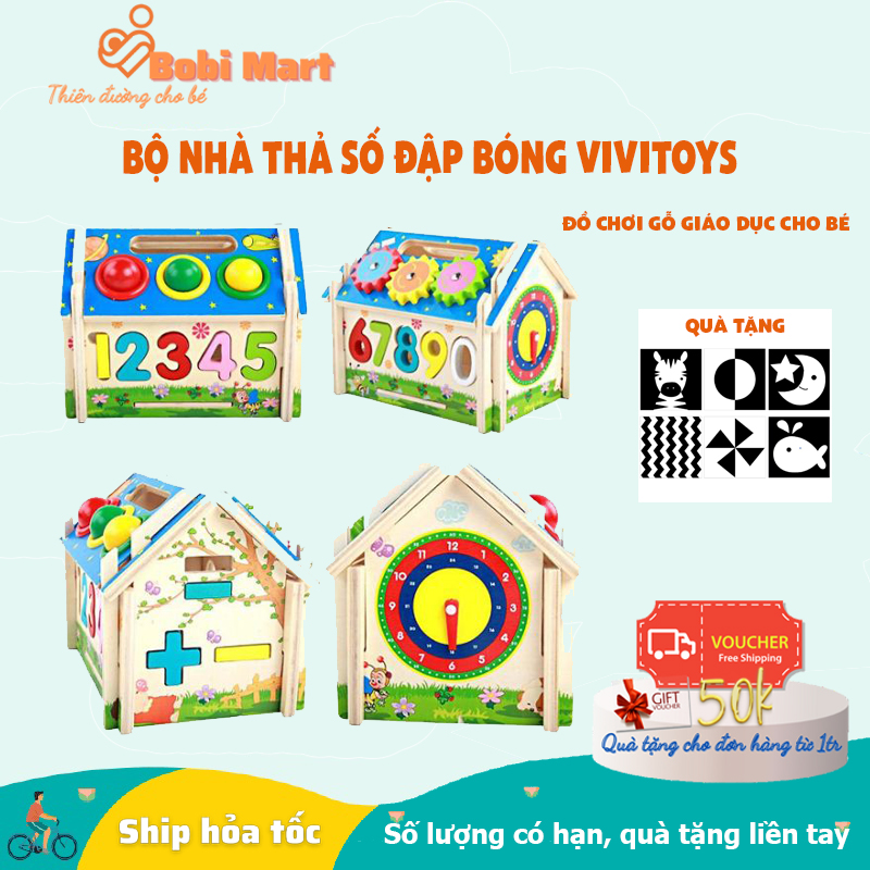 Bộ nhà thả số đập bóng Vivitoys - đồ chơi gỗ, an toàn cho bé