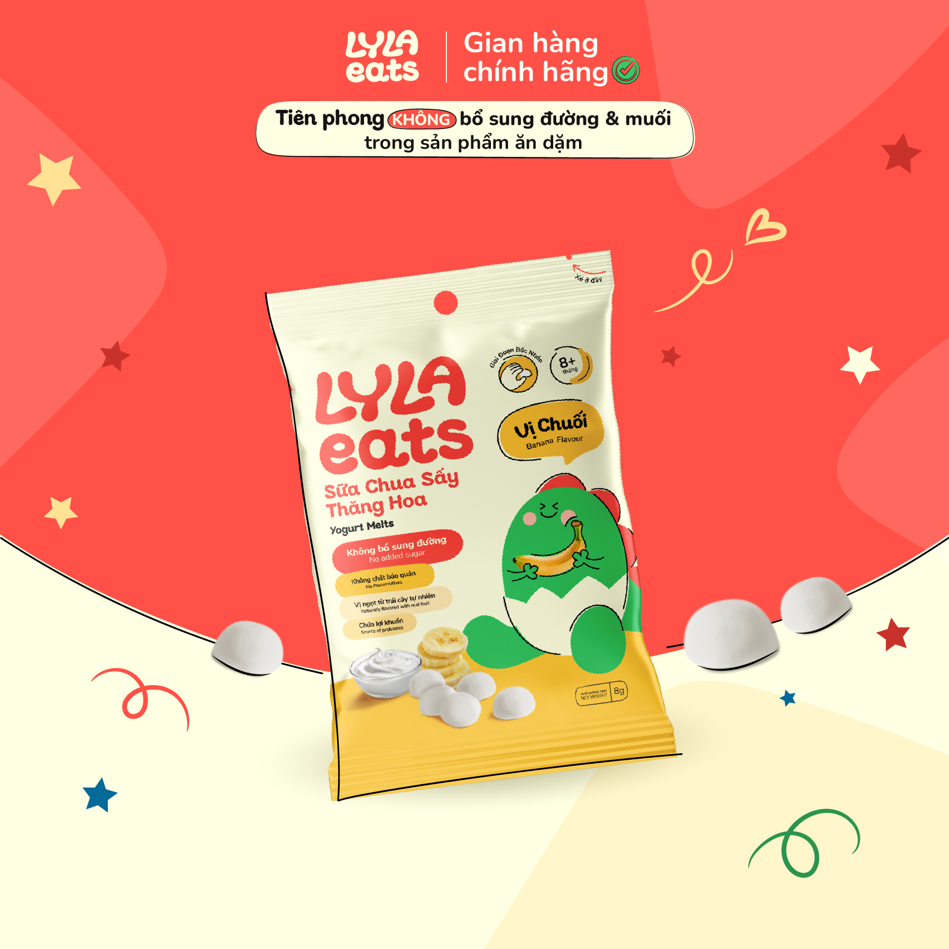 Sữa Chua Sấy Không Đường Cho Bé từ 8 Tháng Lyla Eats Sữa Chua Trái Cây Ăn Dặm Cho Bé - Vị Chuối  8g