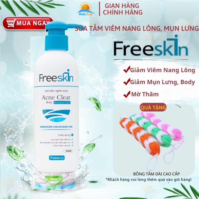 Sữa tắm giảm mụn thâm mụn lưng freeskin 250ml ngừa mụn lưng mông body mờ thâm dưỡng trắng da- shop hello sun