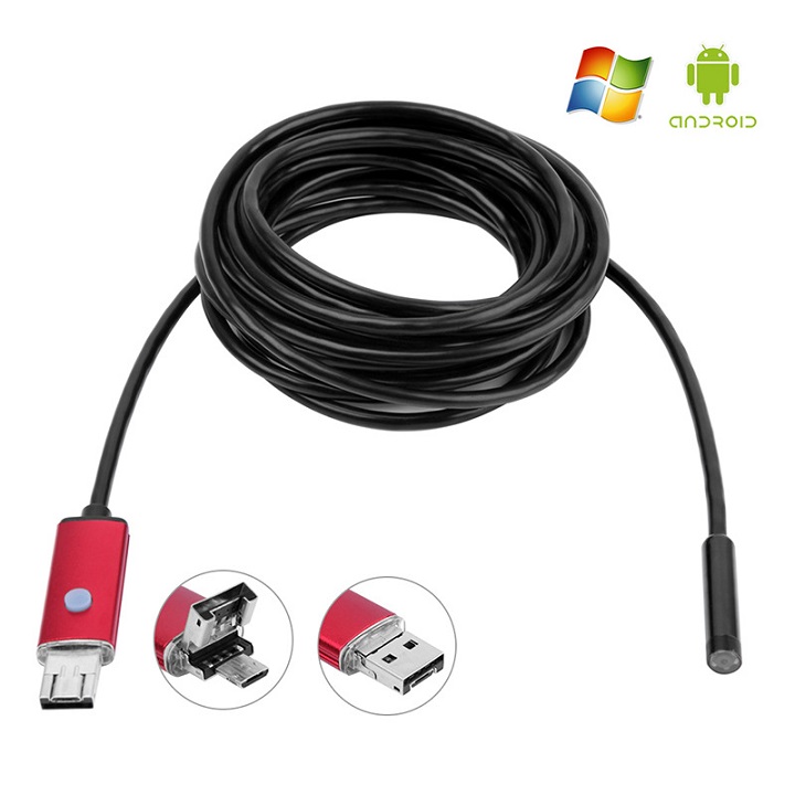 Camera nội soi 5mm cắm qua điện thoại hoặc USB máy tính dài 5m