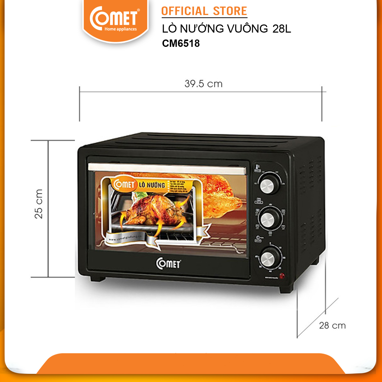 Lò nướng đa năng comet - cm6518 - 28l - lò nướng lớn - bảo hành 12 tháng - hàng chính hãng