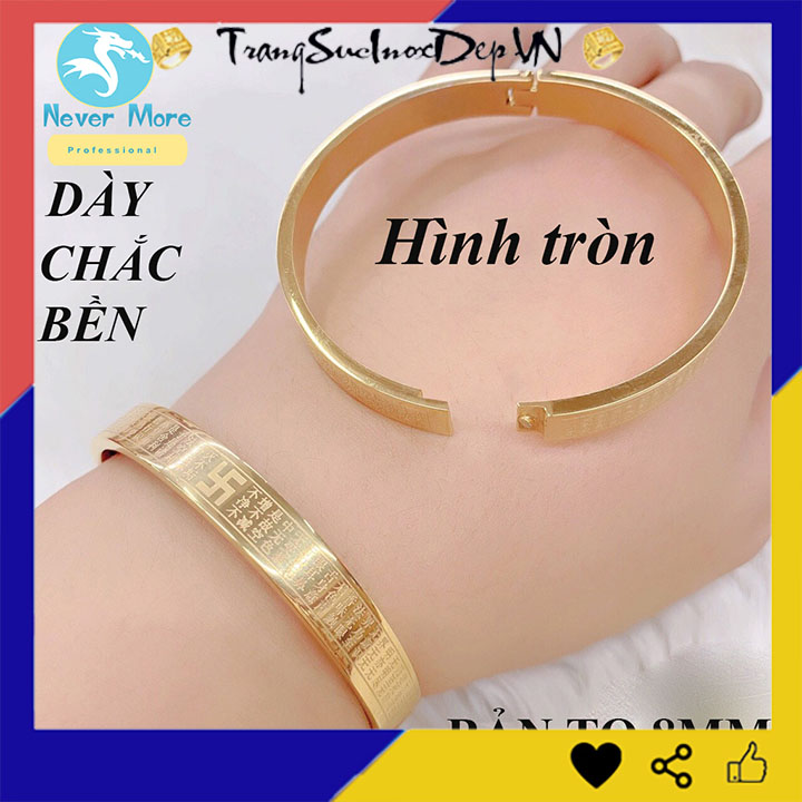 Vòng tay titan cao cấp bát nhã tâm kinh hình tròn phiên bản mới: Bản To 8mm dầy chắc hơn - siêu đẹp, bền màu, đeo tay vạn sự may
