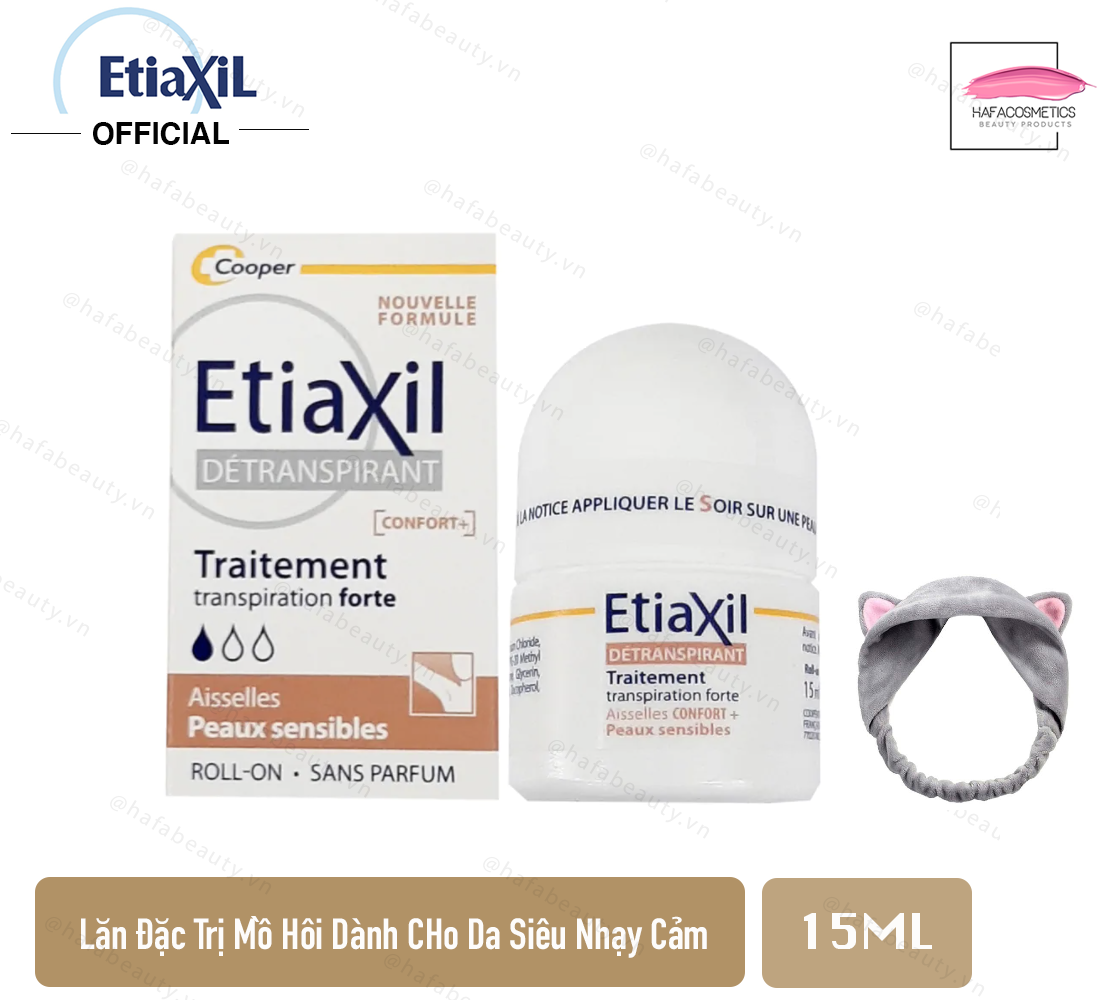 Lăn khử mùi ngăn ngừa mồ hôi dành cho da siêu nhạy cảm Etiaxil Détranspirant Aisselles Peaux Sensibles 15ml ( màu nâu) + Tặng kèm 1 băng đô tai mèo xinh xắn ( màu ngẫu nhiên)