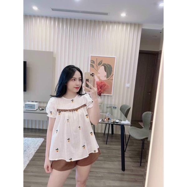 Set đồ bộ mặc nhà chất đũi hoa hướng dương xinh xẻo mát mẻ
