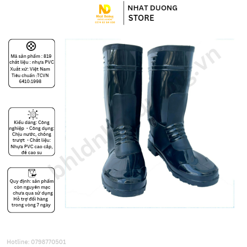 Ủng bảo hộ màu đen 819 thùy dương, ủng nhựa đen đi mưa, ủng lội bùn, ủng làm vườn