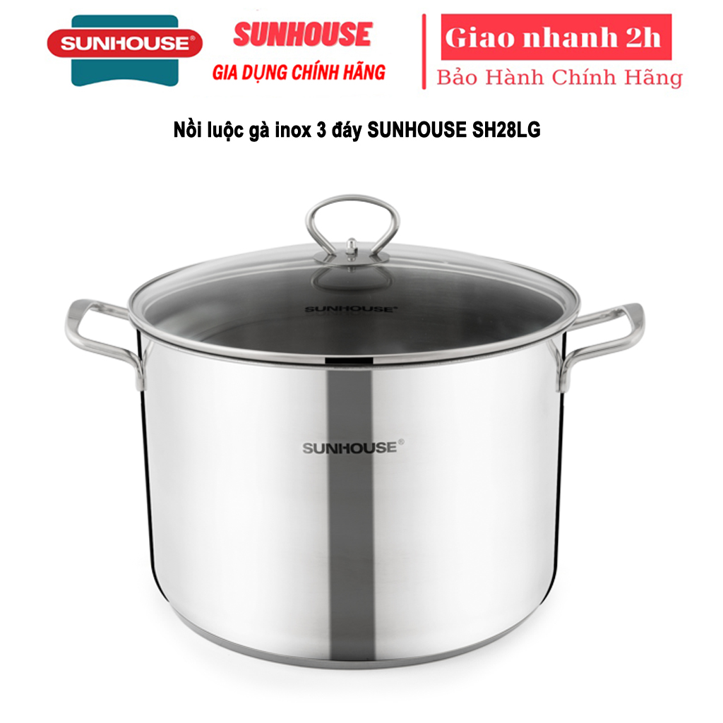 Nồi luộc gà inox 3 đáy 28cm SUNHOUSE SH28LG
