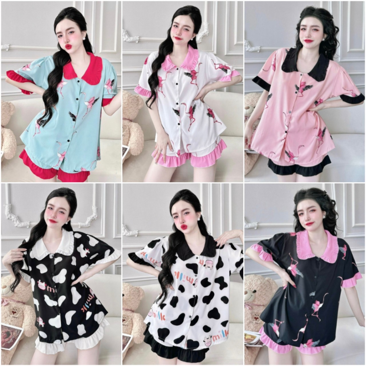Đồ bộ ngủ pijama đùi lụa nhật - đùi cánh dơi mango bigsize 50-100kg lụa nhật hai túi