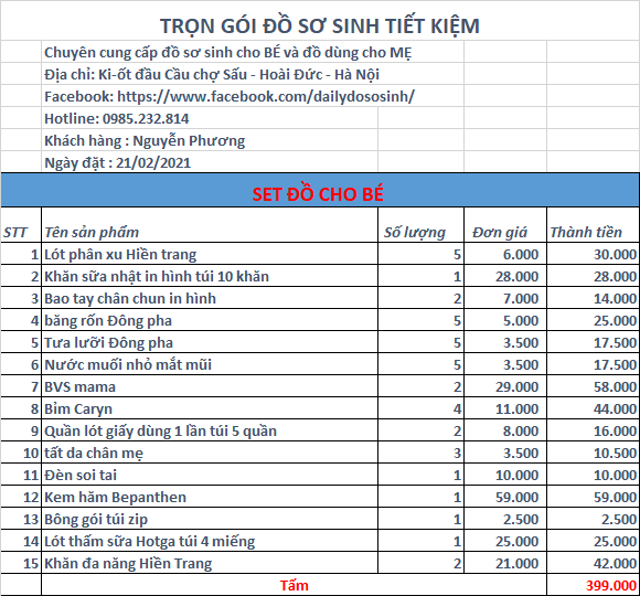 COMBO ĐỒ SƠ SINH TỰ CHỌN CHO MOM NGUYỄN PHƯƠNG