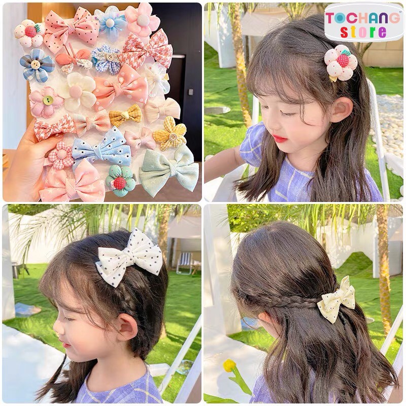 Set 8 kẹp cặp tóc nơ hoa mai hàn quốc siêu xinh cho mẹ và bé siêu xinh