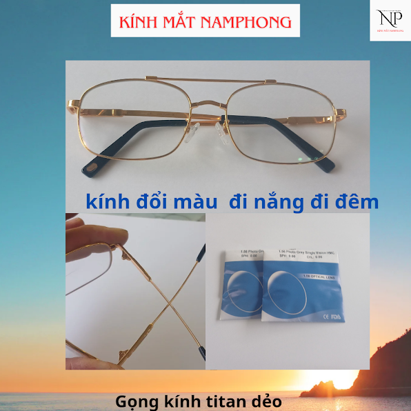 Kính đổi màu cao cấp gọng dẻo titan tròng tròng lóa chống UV 400