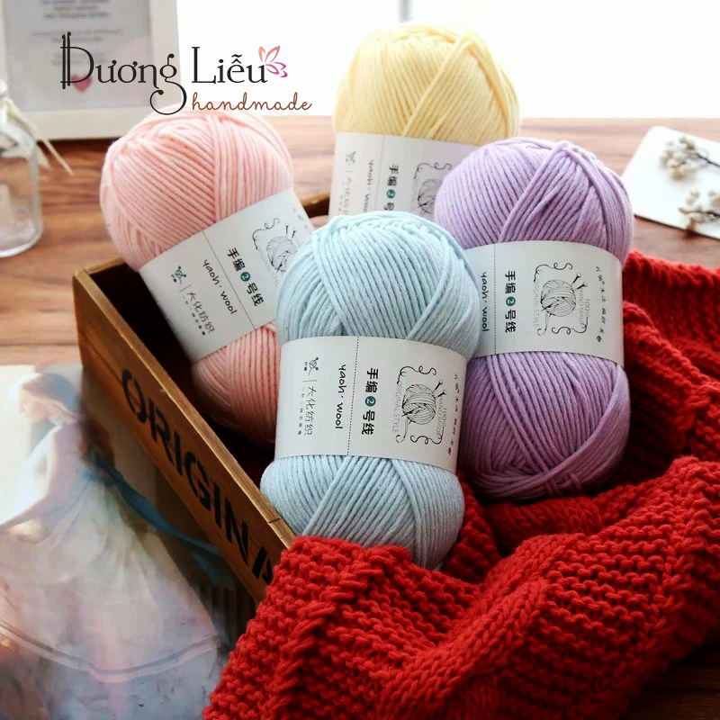  Len Yaoh Wool 100g - Sợi 3mm móc khăn áo mềm nhẹ ấm áp 