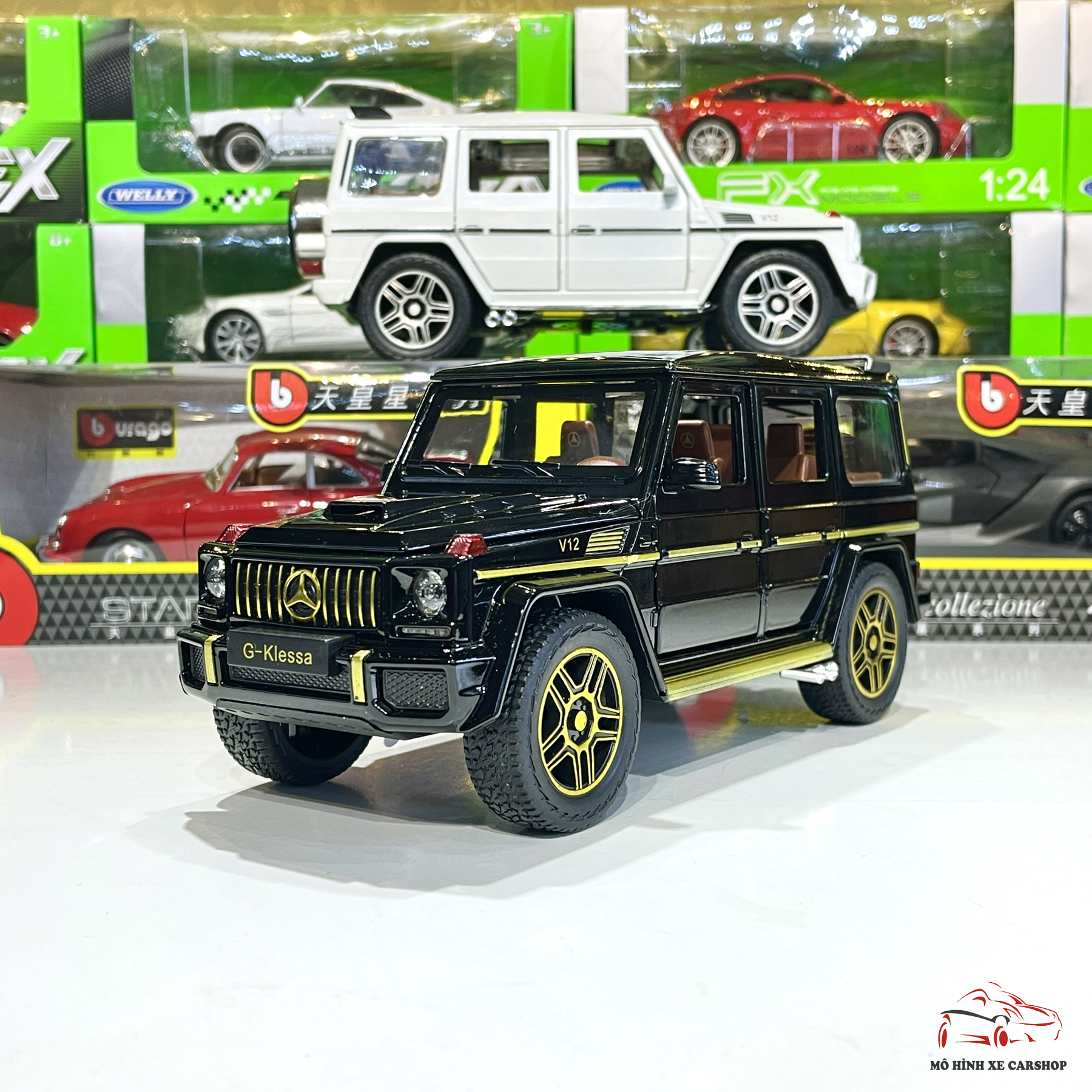 Mô hình xe ô tô siêu xe Mercedes-Benz G63 G-Klasse tỉ lệ 1:24 màu đen bóng