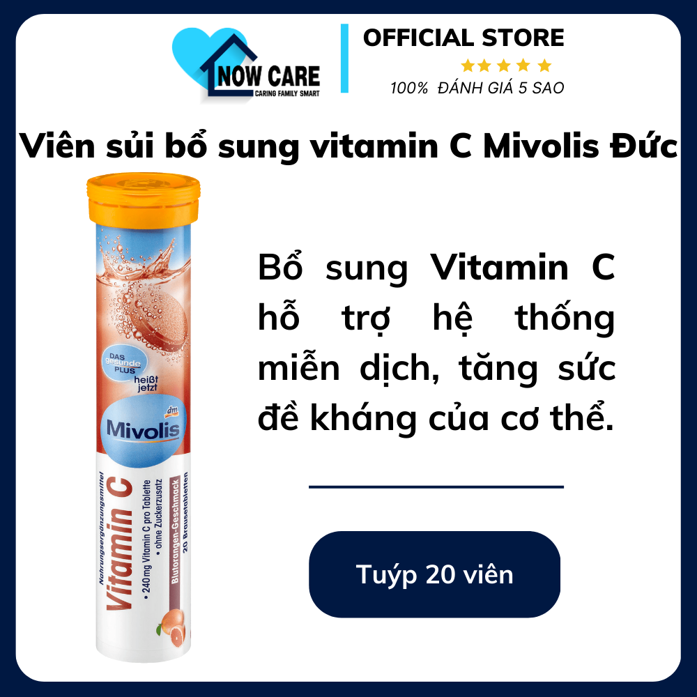 Viên sủi bổ sung vitamin C Mivolis Đức tuýp 20 viên