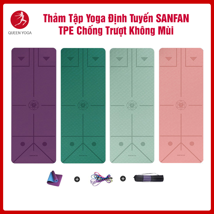 Thảm tập gym-gym định tuyến tpe chống trượt không mùi loại rộng 66cm sanfan- tặng túi và dây buộc thảm tập - queen gym