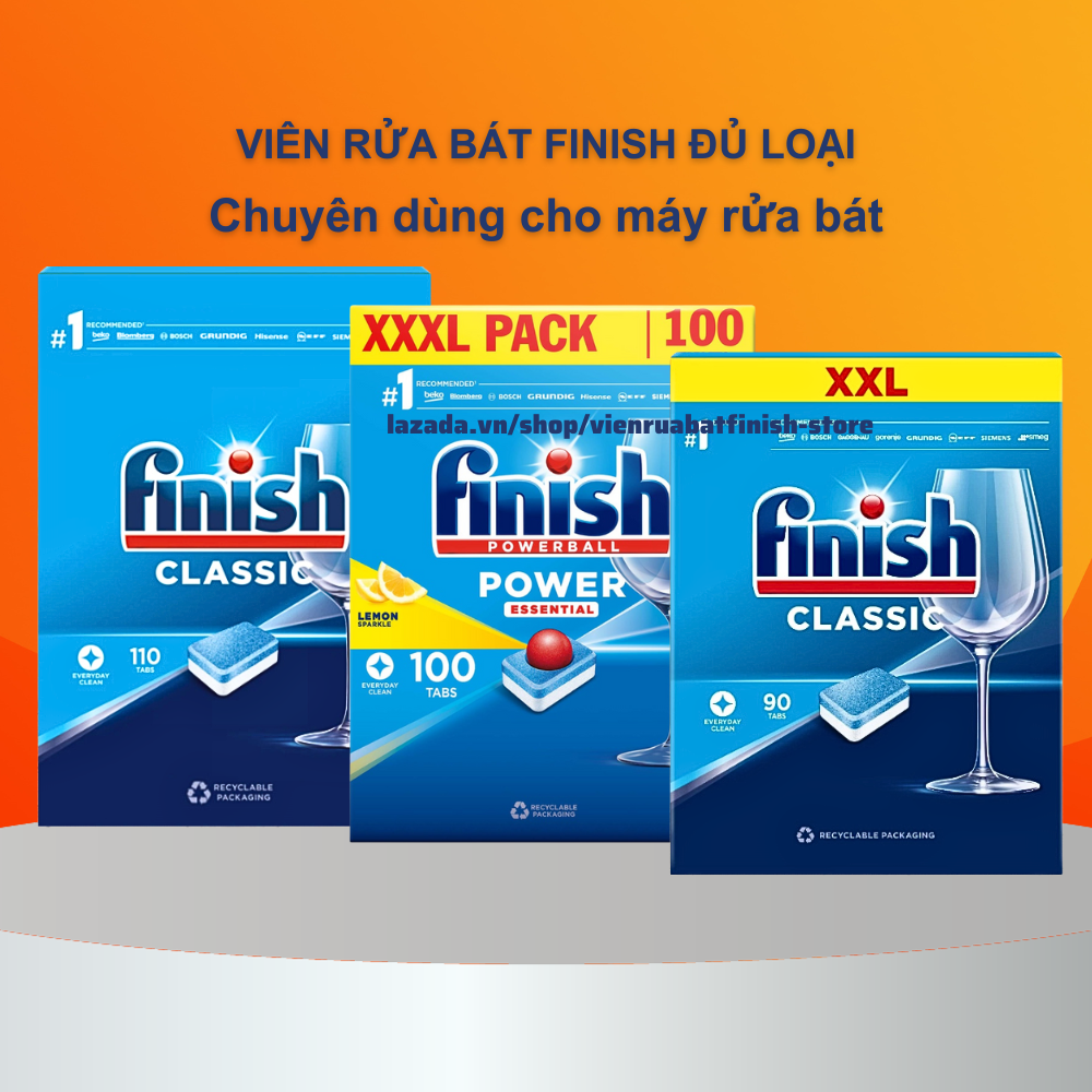 Viên Rửa Bát Finish all in 1 Classic 150 110 100 90 viên muối bóng finish châu âu