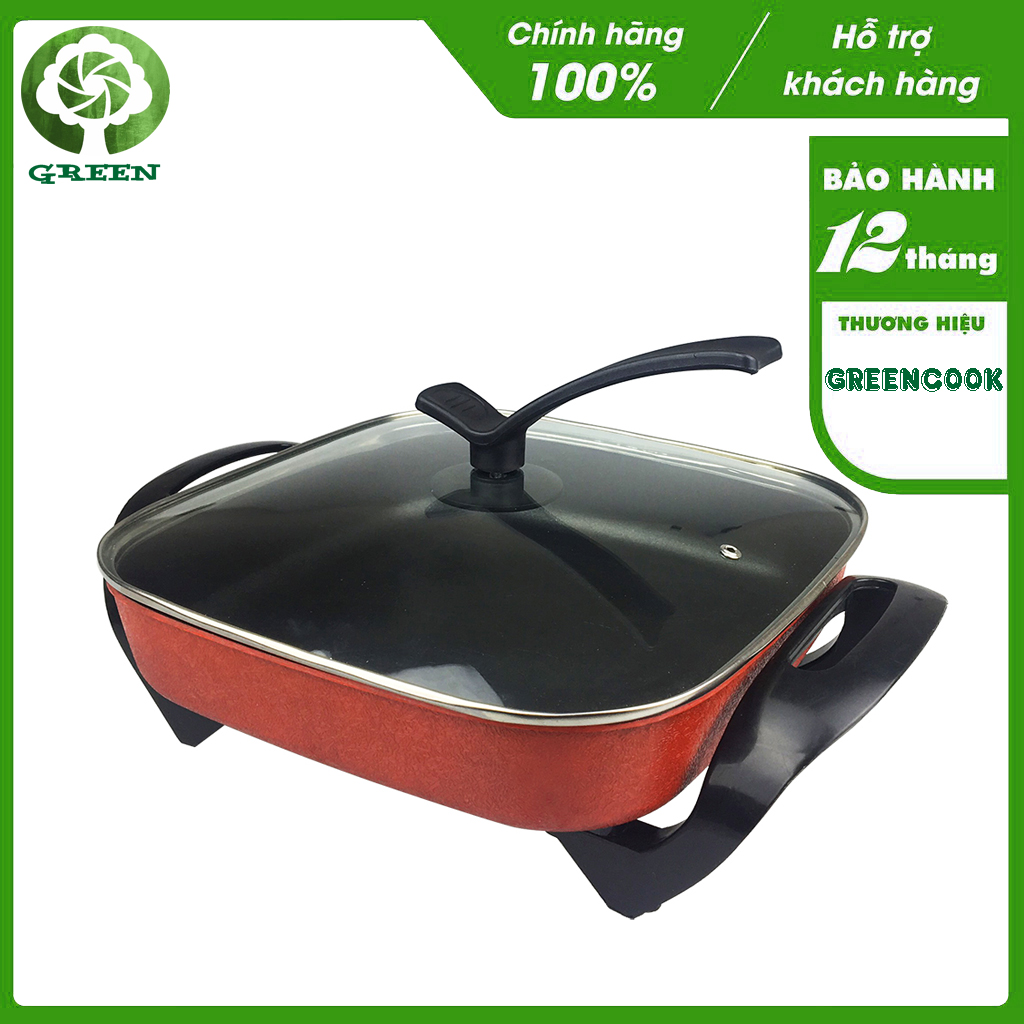 Nồi lẩu điện vuông chống dính 5Lit GreenCook GCEH30 với nhiều chức năng nấu nướng chiên xào