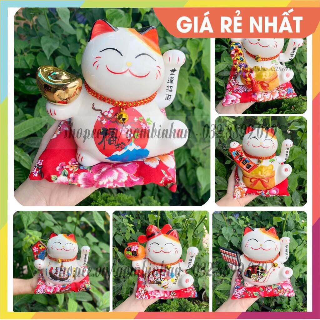 Làm SLL mèo thần tài vẫy tay may mắn bằng gốm sứ cao 16cm dùng pin