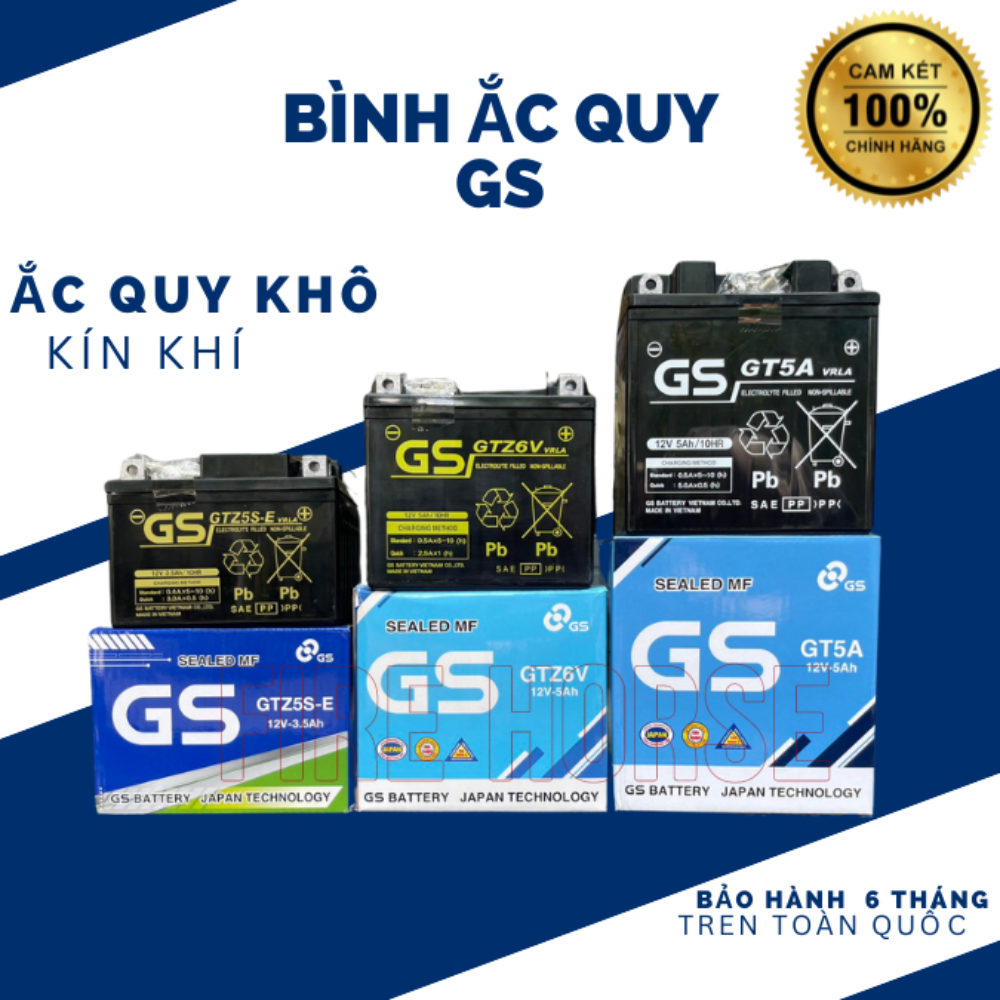 Bình mới 100% - bình ắc quy xe máy gs chính hãng - ắc quy khô bảo hành 6 tháng gs