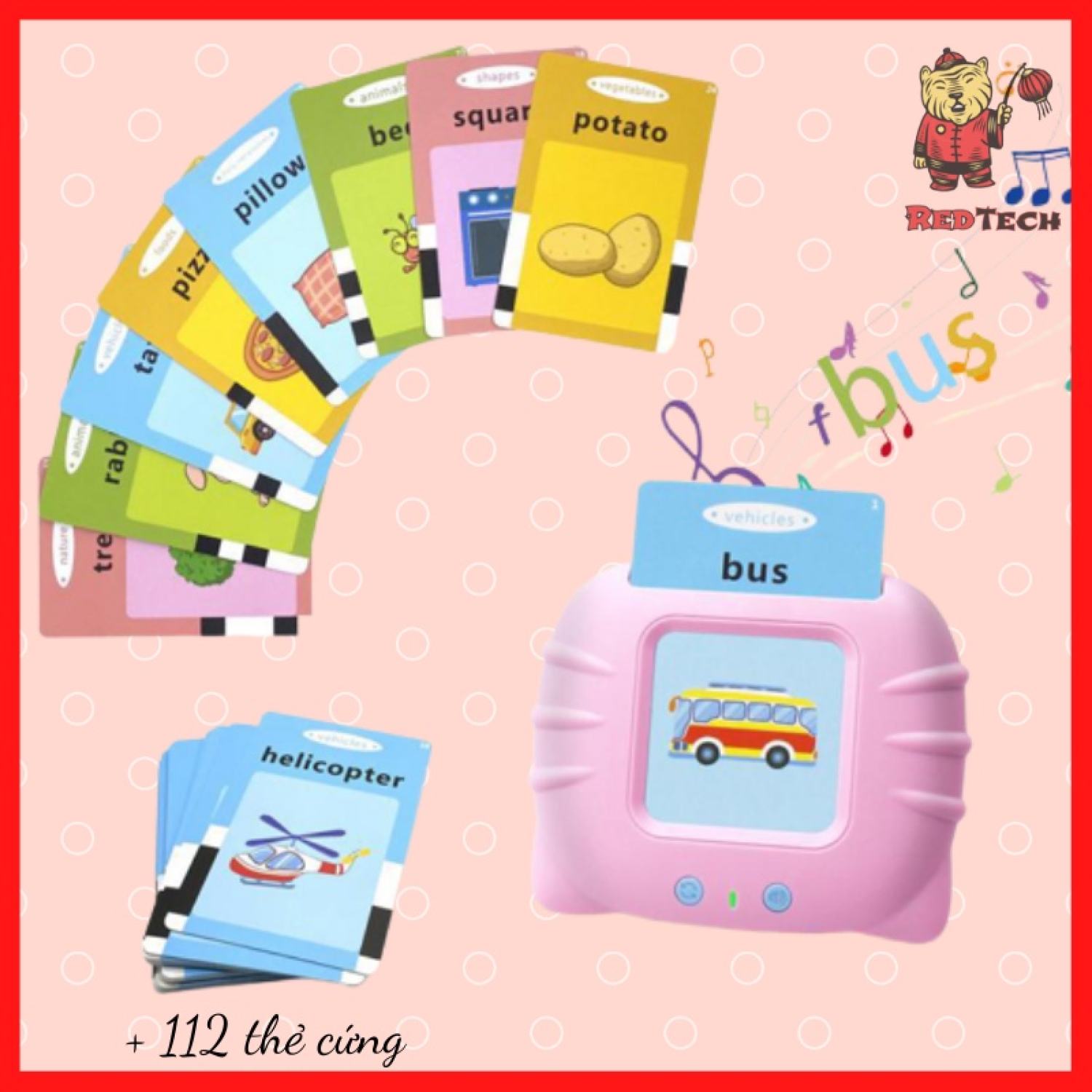 Máy đọc thẻ từ vựng tiếng Anh, song ngữ Anh-Việt cho bé.