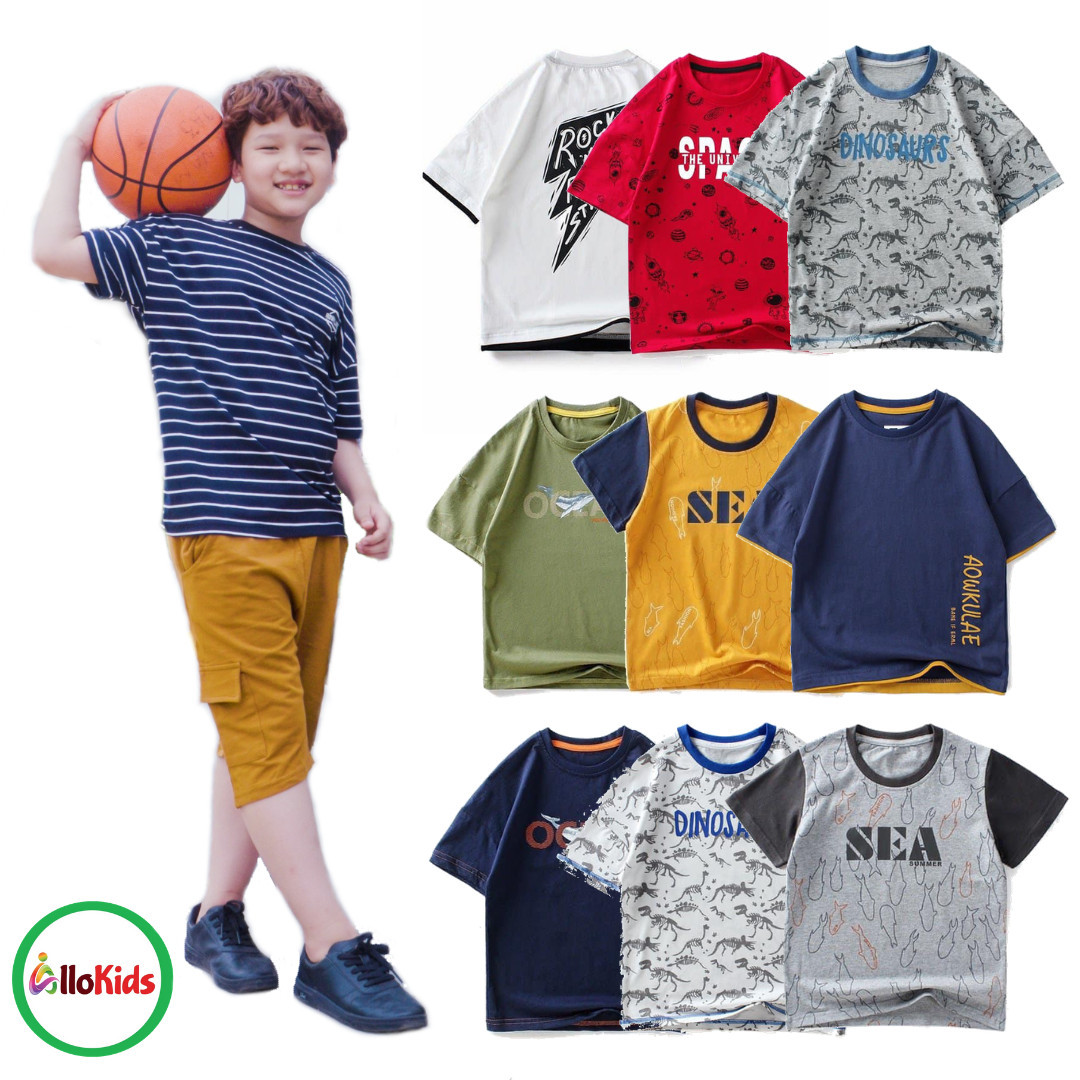 Bé Trai 4 - 15 tuổi (15kg - 45kg) Áo Phông Cộc Tay Áo Thun cộc tay AKL #chữdọc