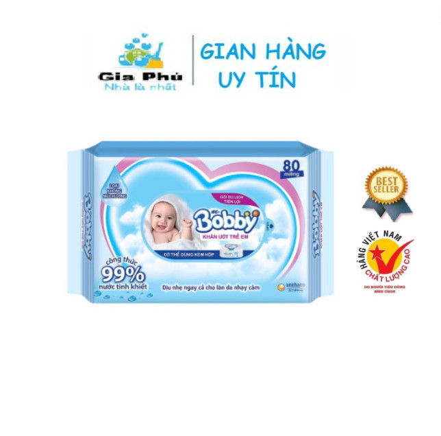 Khăn giấy ướt Bobby không mùi 80 tờ an toàn cho bé