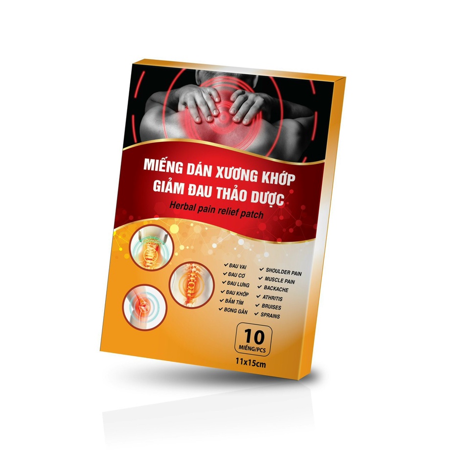 Miếng dán giảm đau xương khớp thảo dược Herbal pain relief patch giúp giảm đau vai, đau cơ, đau khớp, bong gân -10 miếng