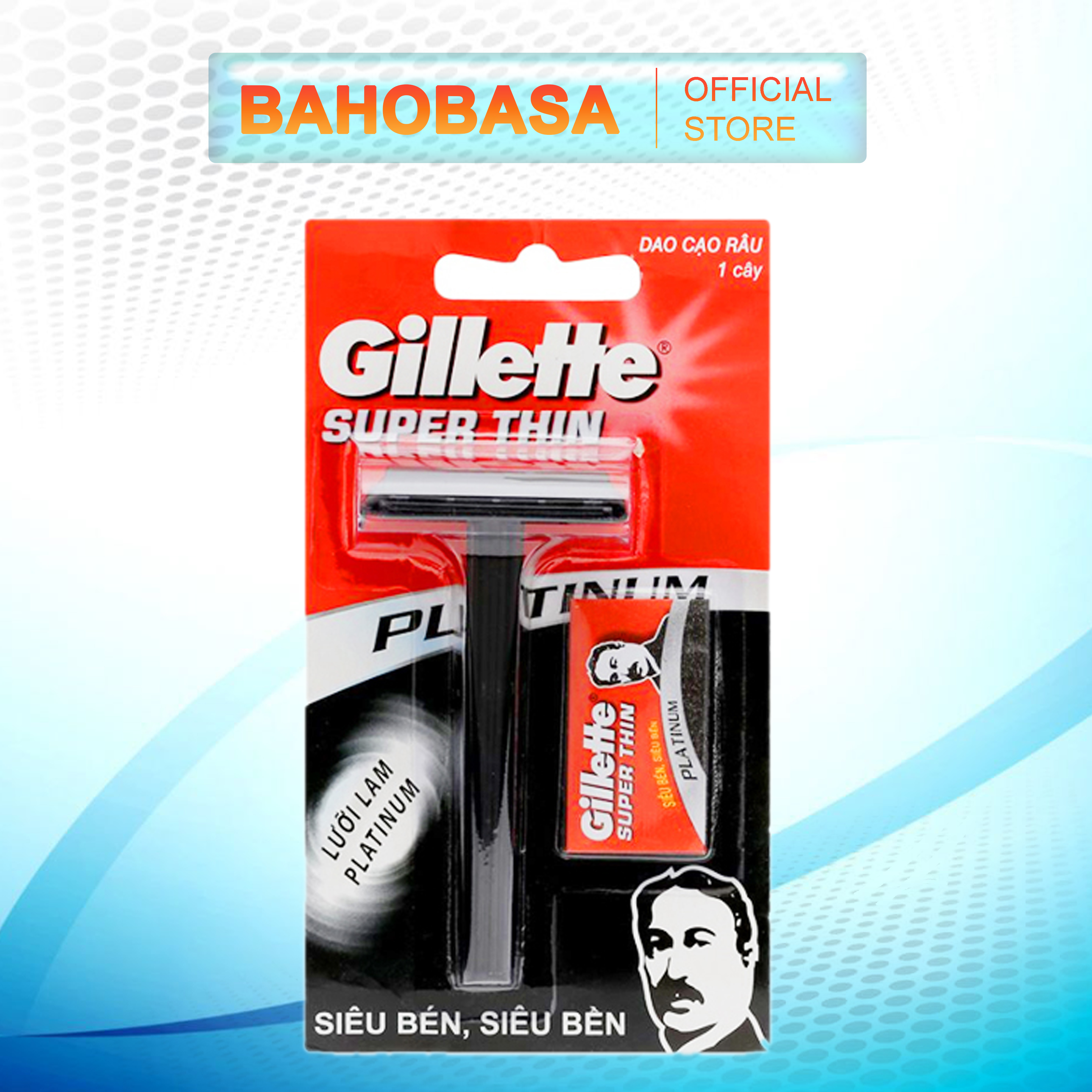 Dao cạo râu cán đen gillette super thin tặng kèm lưỡi bahobasa