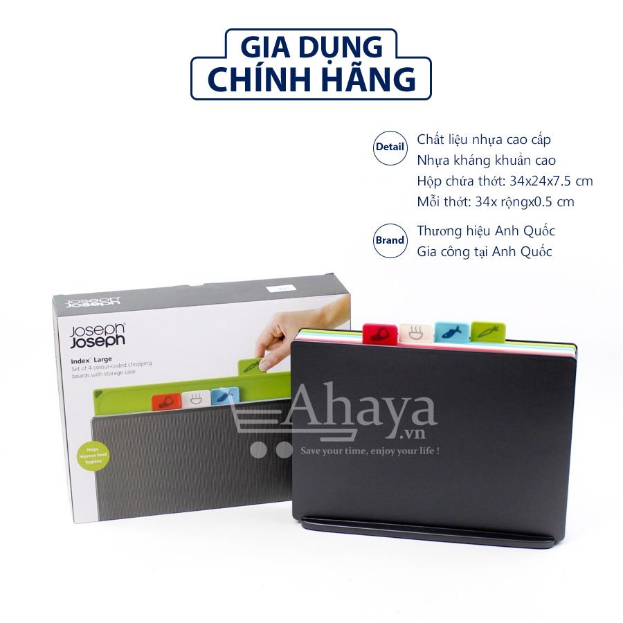Hàng Chính Hãng - Bộ 4 Thớt Kháng Khuẩn Joseph Joseph Graphite Index Large - Anh Quốc