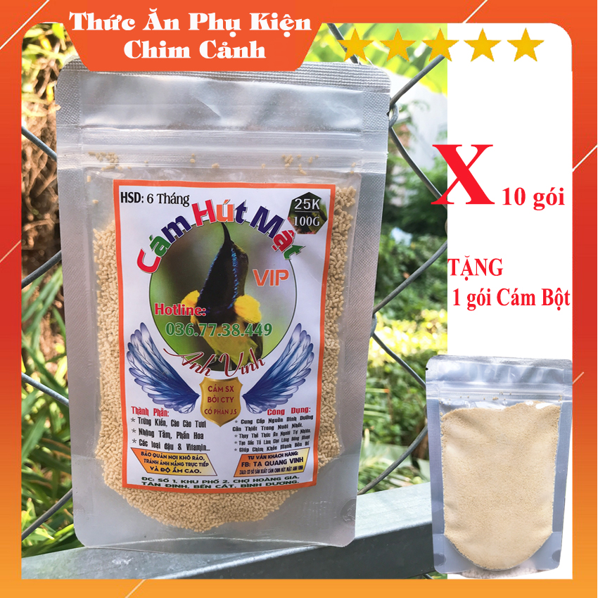 Combo 10 gói Cám Hút mật Anh Vinh, đẹp lông, sung mãn đấu hót, bổ sung đầy đủ dưỡng chất. Tặng 1 gói Cám Bột vào Bổi. Thức Ăn Phụ Kiện Chim Cảnh