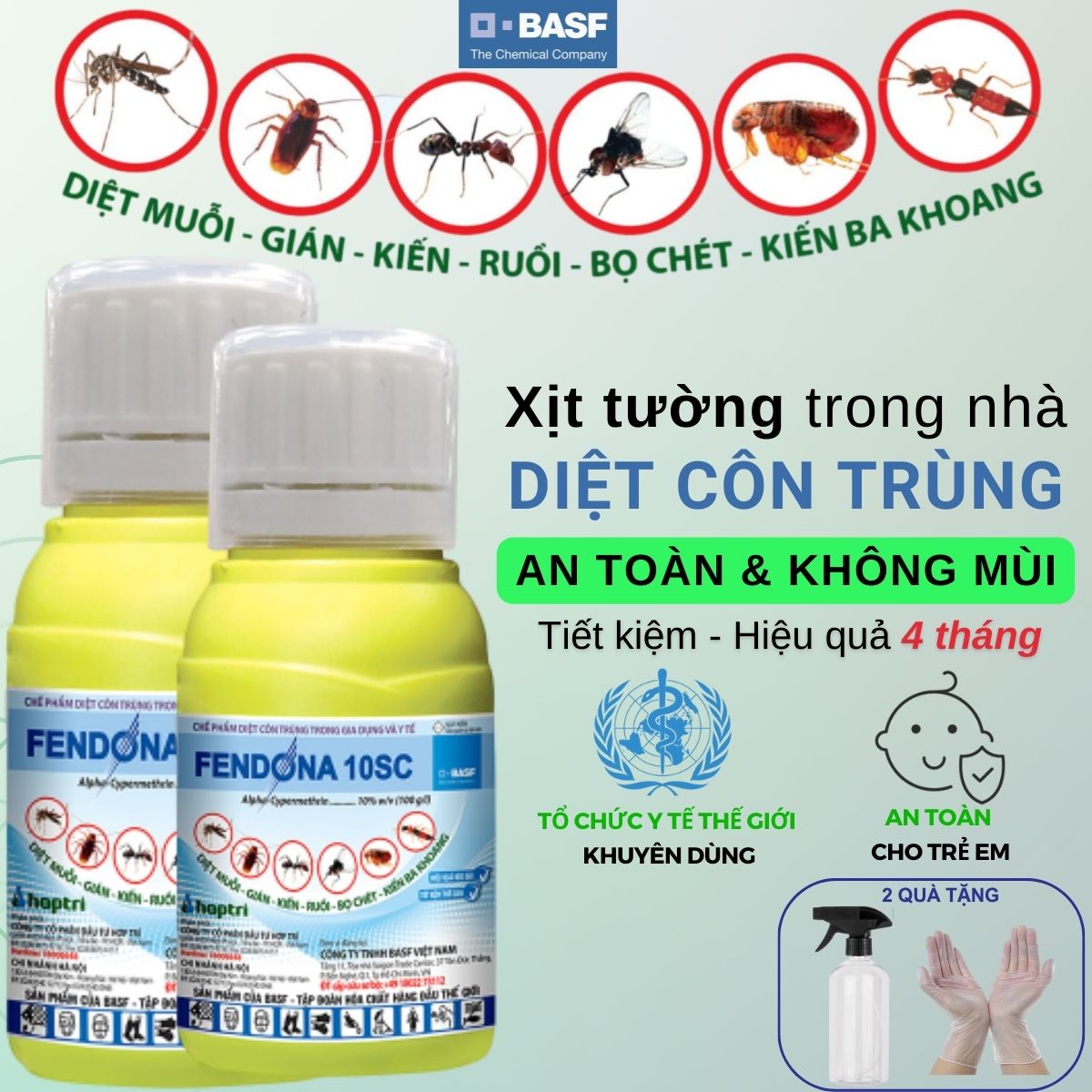 Combo Thuốᴄ xịt chống muỗi, gián, kiến ba khoang, ruồi Fendona 10SC 50ml không mùi dùng trong nhà an toàn