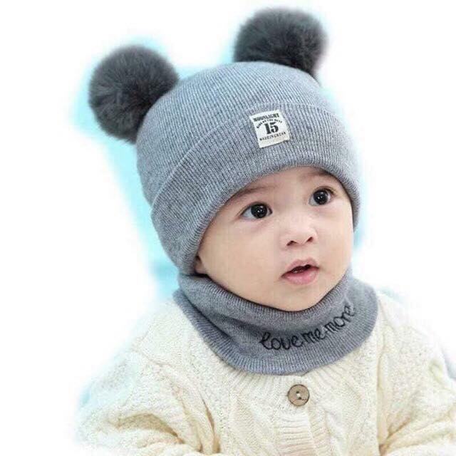 Mũ len cho bé- set mũ len kèm khăn ống siêu xinh cho bé