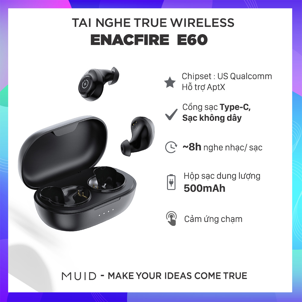 [TOP AMAZON US] Tai Nghe True Wireless ENACFIRE E60 Thời Gian Nghe Nhạc 8H Hỗ Trợ APTX Sạc Không Dây