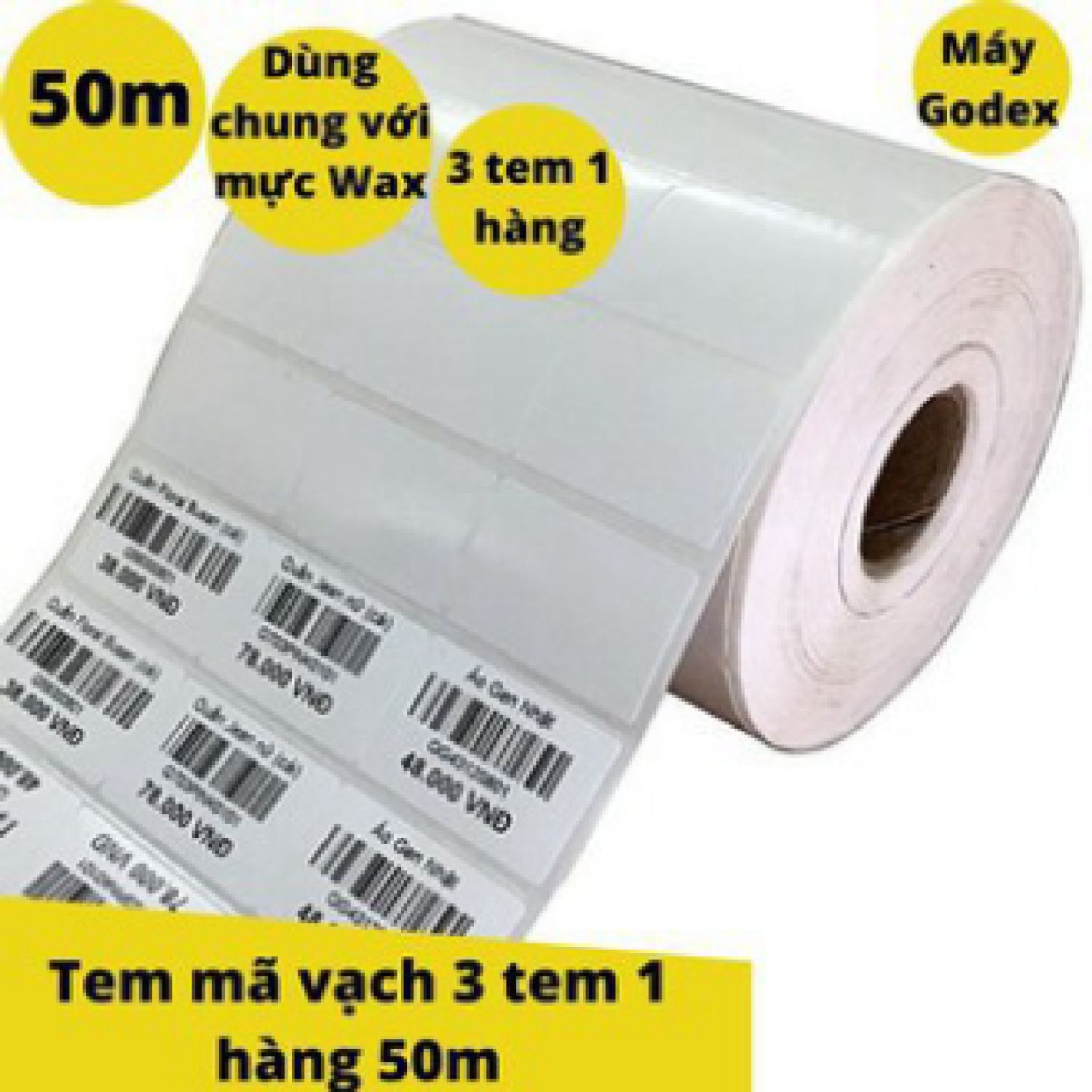 Giấy decal in tem mã vạch 35mm x 22mm x 50m 3 tem ngang khổ 110 x 22mm