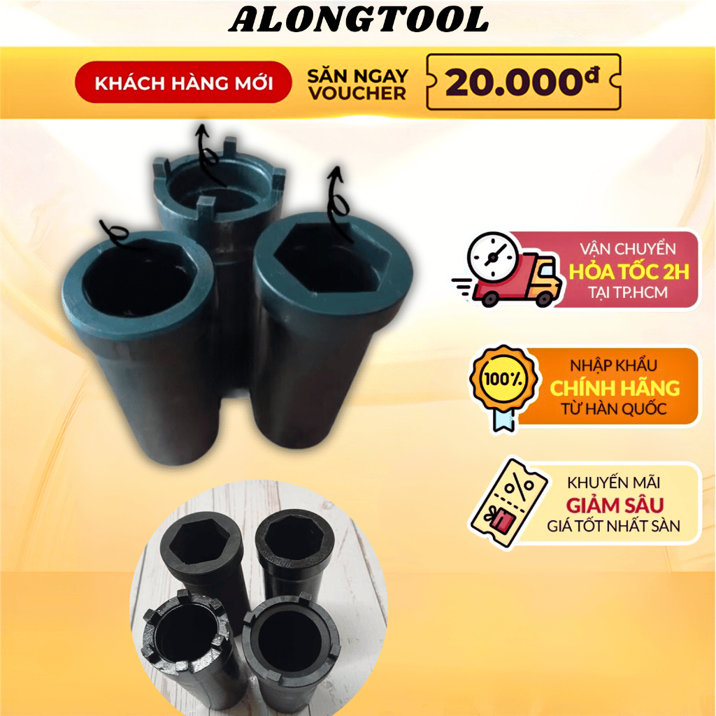 Khẩu bắn tán cổ các dòng xe honda + yamaha alongtool, 6 chấu,6 giác, 8 giác, 4 chấu thép đen