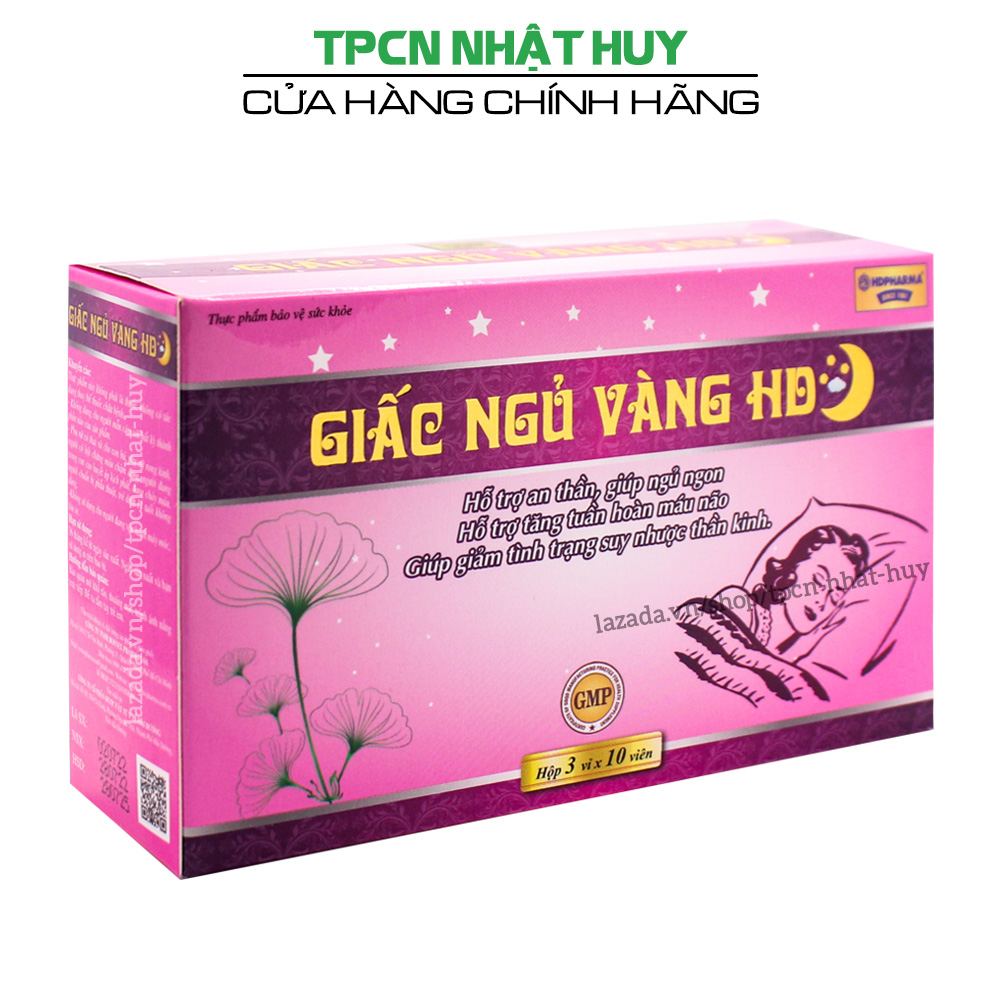 Viên uống ngủ ngon thảo dược Giấc Ngủ Vàng HD hỗ trợ an thần, ngủ sâu giấc, giảm mất ngủ - Hộp 30 viên