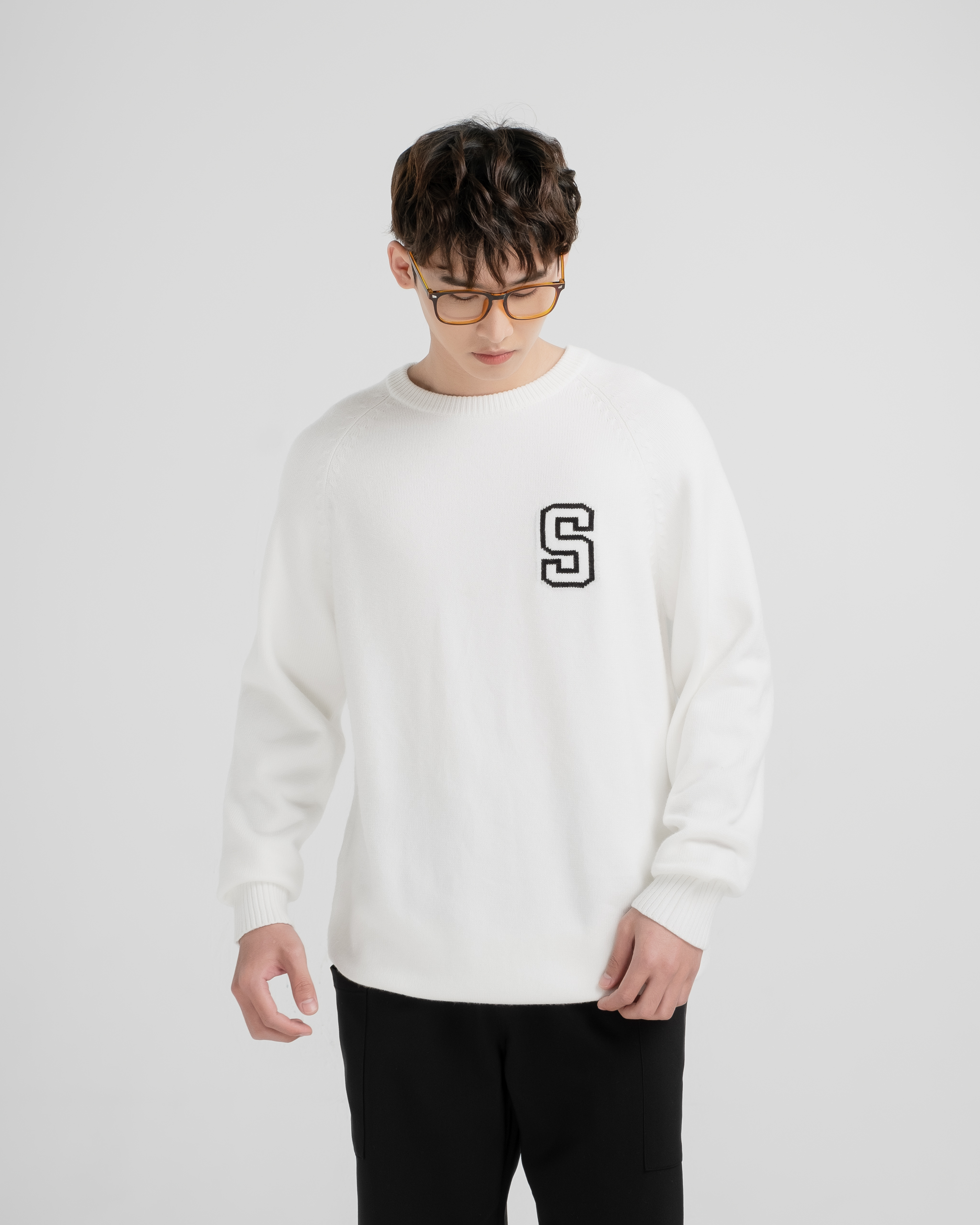 Áo len cổ tròn dài tay unisex SSSTUTTER dệt logo chất liệu len cao cấp s sweater