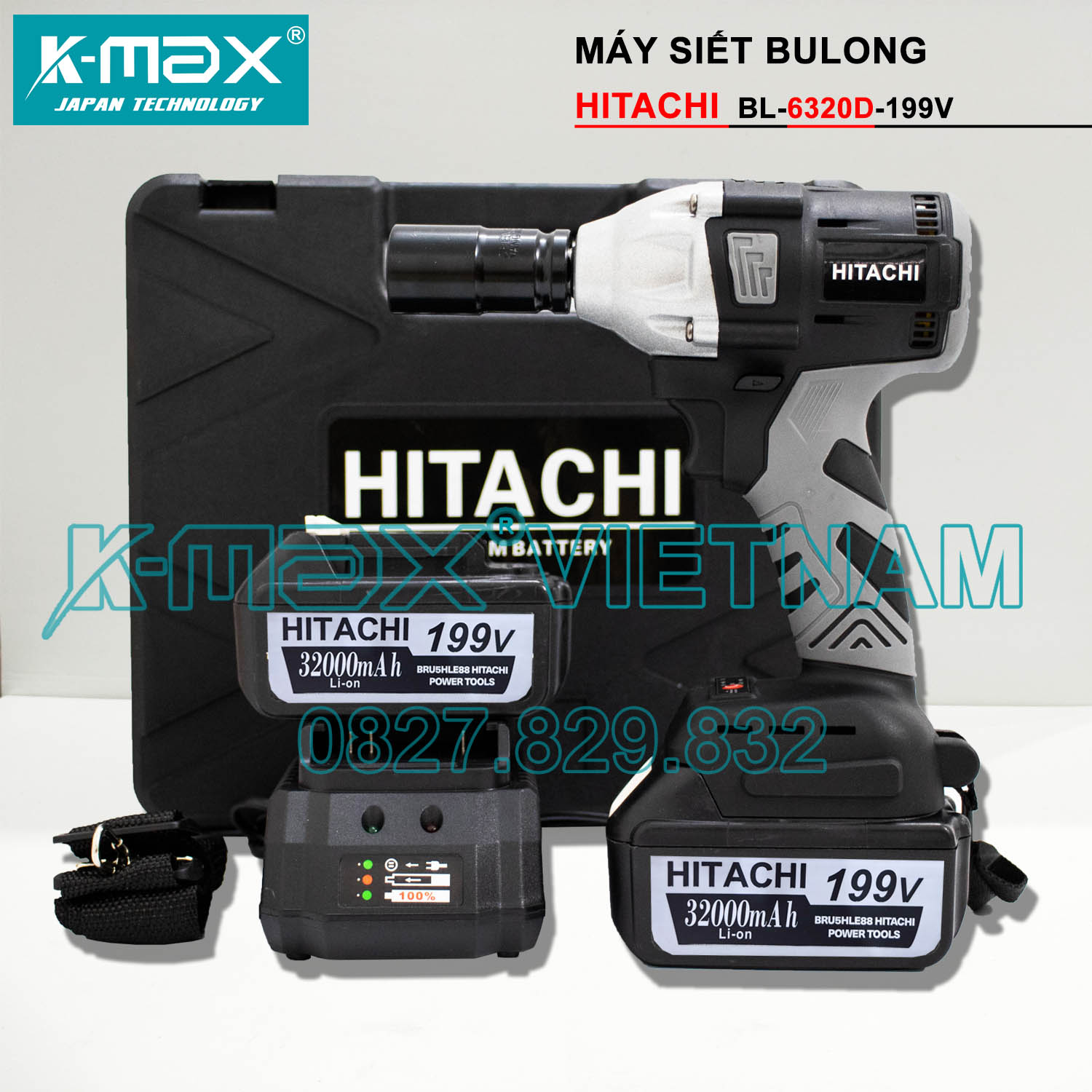 Máy Siết bulong HITACHI 199V đầu bạc cao cấp - 3 Chức năng - Động cơ không chổi than - Chân pin phổ thông MKT - Có Auto Stop