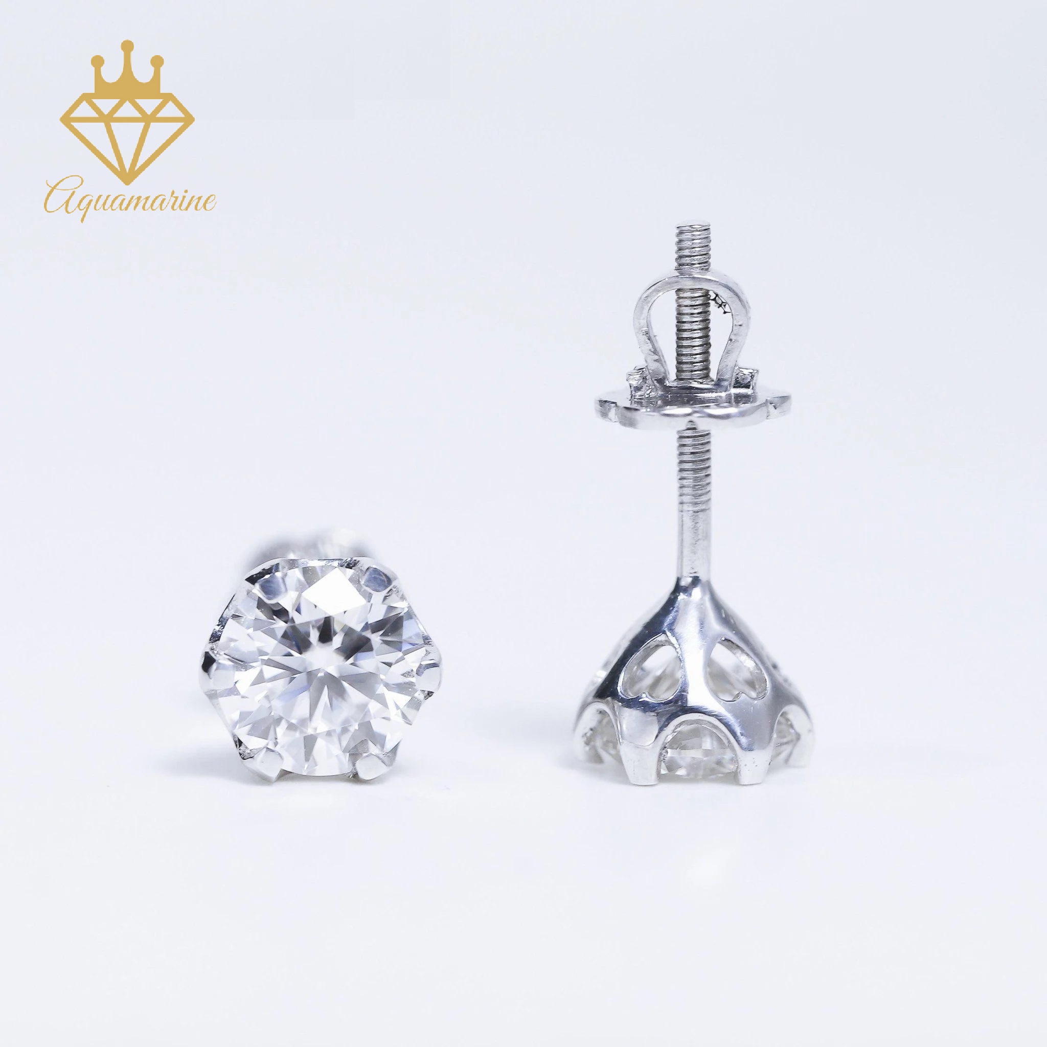 Bông tai nụ kim cương nhân tạo Moissanite 7.2 ly kiểm định GRA bạc xi bạch kim SEE074 (6 chấu)