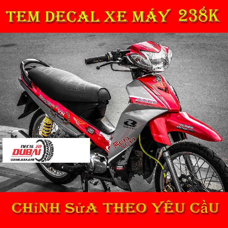 Tem Trùm Dán Xe Sirius Đỏ Bạc Racing Boy