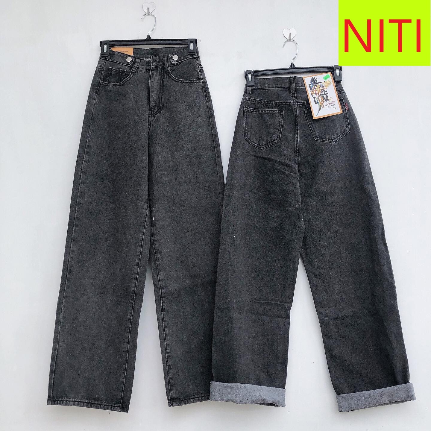 [ VẦNG TRĂNG HÉO ] QUẦN JEAN ỐNG RỘNG NỮ CẠP CHỈNH MÀU XÁM NHẠT LAI CUỐN CAO CẤP NITI SIÊU XỊN SÒ HOT HIT