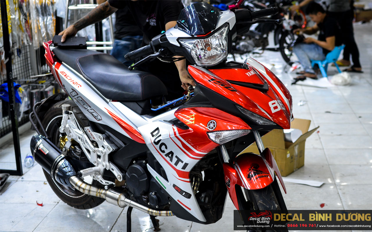 Dán Tem trùm exciter 150 - tem trùm exciter 150 đỏ bạc đẹp - tem độ exciter 150 đỏ bạc rẻ và đẹp