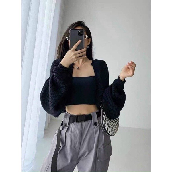 Áo cardigan len crotop tay phồng siêu đẹp