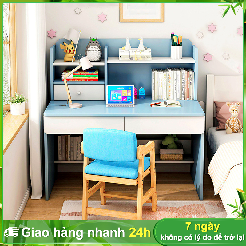 Boho bàn làm việc, bàn học sinh liền giá sách, bàn máy tính bằng gỗ có ngăn kéo để bàn phòng ngủ bàn làm việc 3 hộc