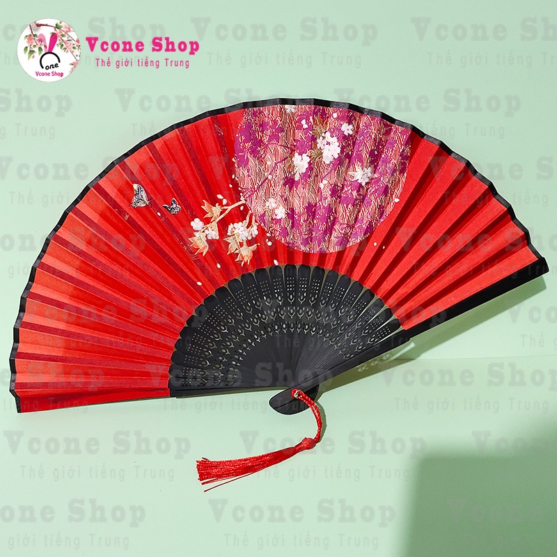 Quạt Cổ Trang xếp cầm tay quà tặng xinh xắn phong cách Trung Quốc vải lụa