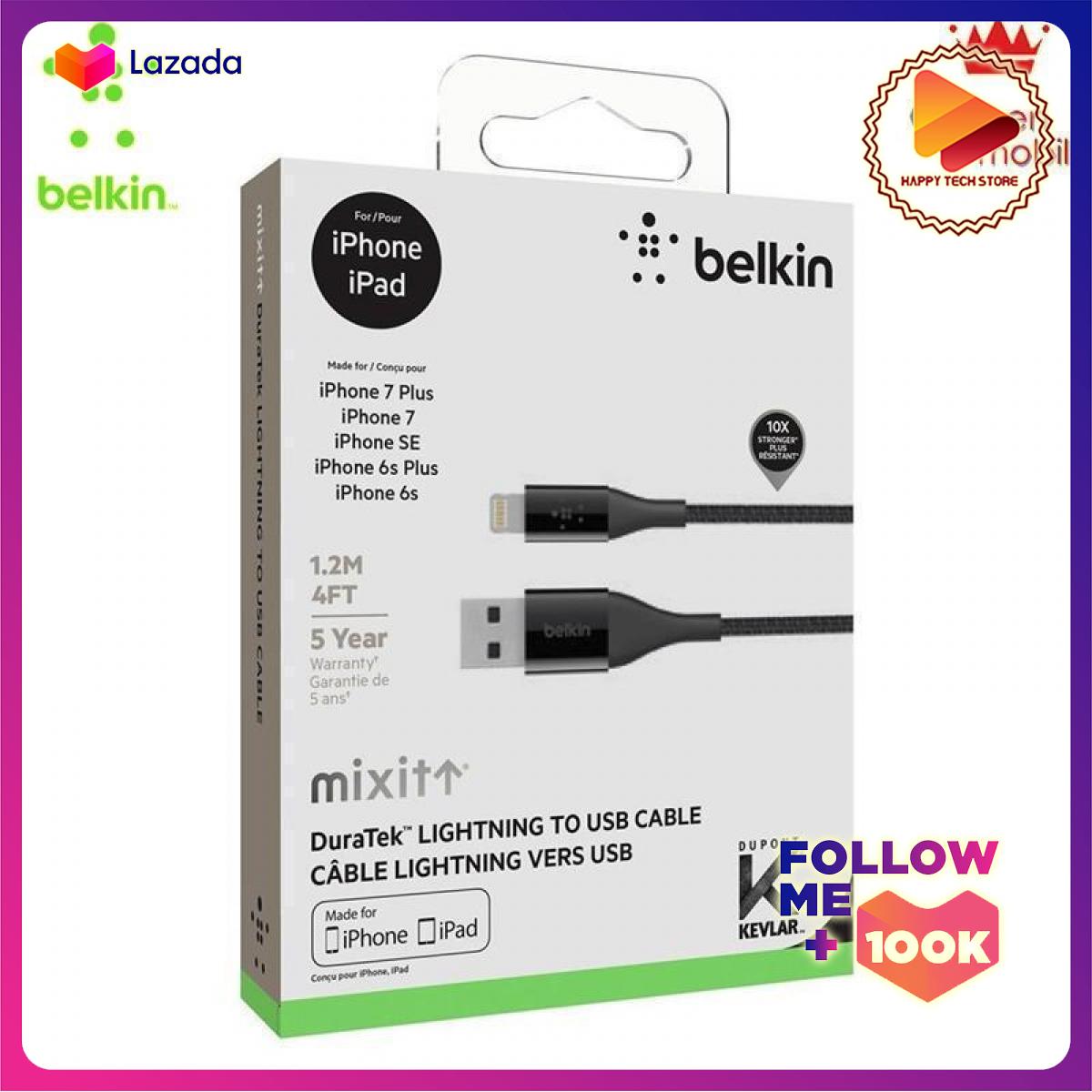 Cáp Belkin siêu bền dài 1,2m copy dữ liệu tốc độ cao và sạc cực nhanh dành cho iphone Duratex Lightning Sync & Charge 1.2m - F8J207bt04