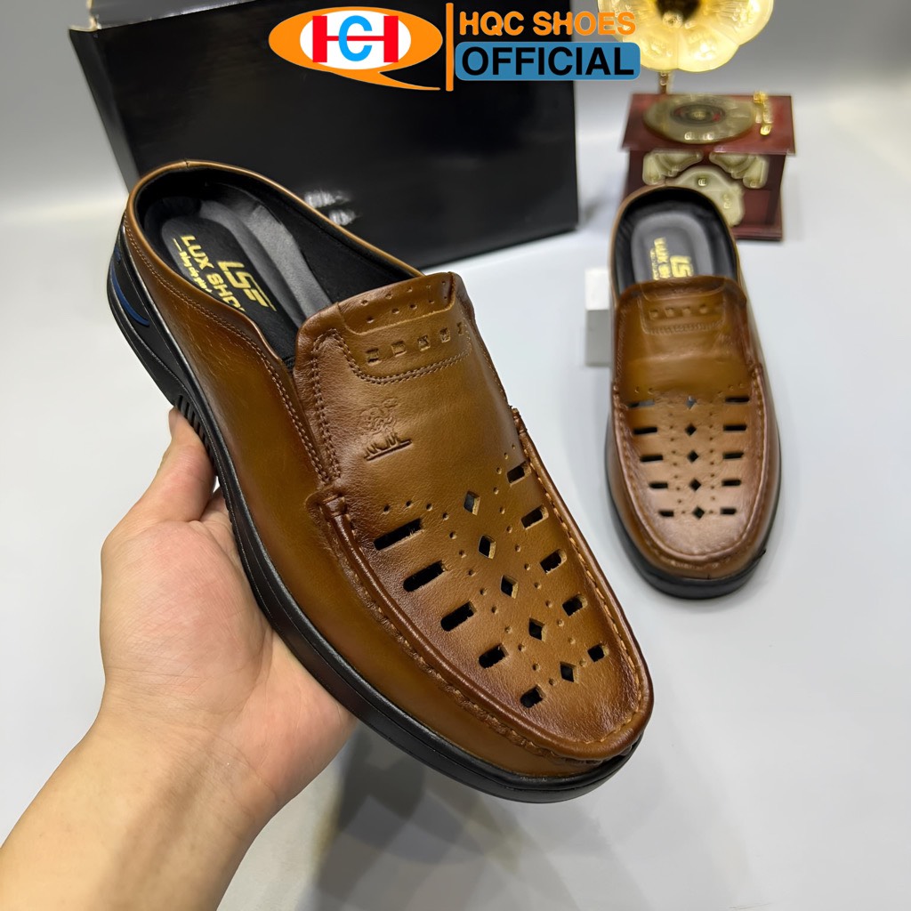 Giày sục nam HQC SHOES da bò đục lỗ thoáng khí phù hợp cho mùa hè HQ010