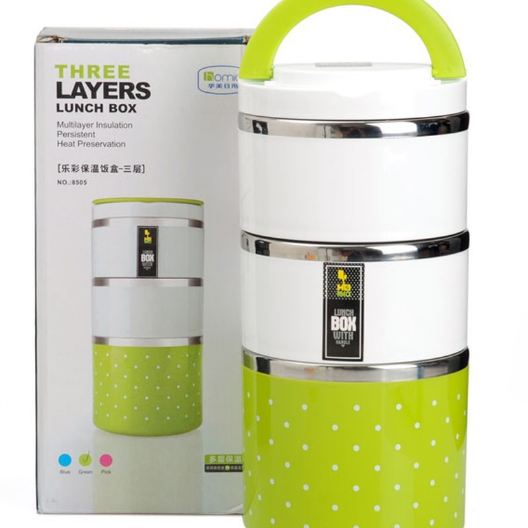 Cặp Lồng 3 Tầng Chấm Bi-Hộp Cơm Giữ Nhiệt Có Nắp Đậy Kín Chống Tràn Có Tay Cầm, Tiện Lợi Mang Theo Khi Đi Học, Đến Văn Phòng
